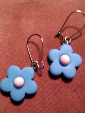 Periwinkle Blue Marzipan Candy Flower Earrings Pastel Flowers Steel Kidney Wires